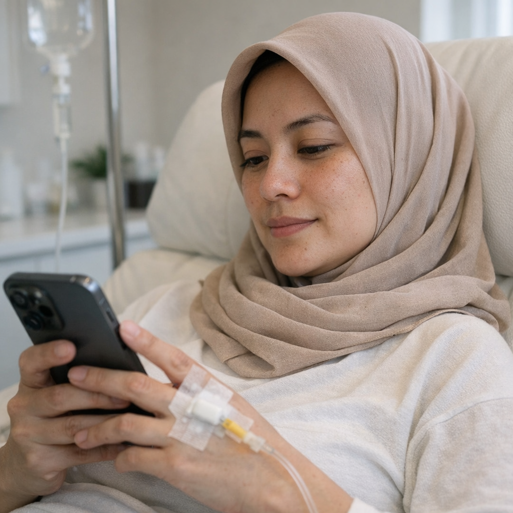 Wanita Indonesia berhijab menjalani infus whitening di klinik Bintaro