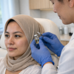 Wanita Indonesia berhijab menjalani exosome treatment untuk regenerasi kulit di klinik