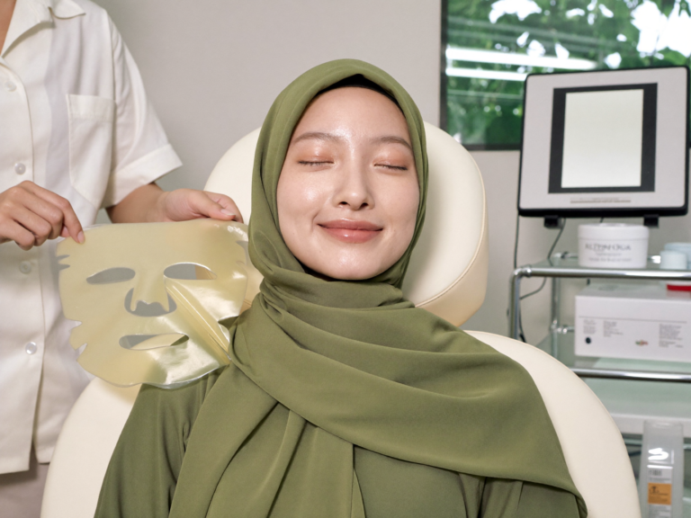 Indonesian woman in hijab with Korean glow facial