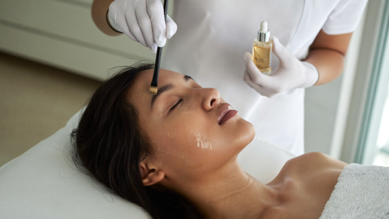 Indonesian woman receiving a premium exosome facial at Skinex clinic