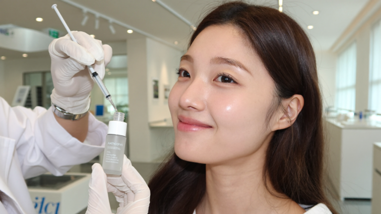 Korean woman with glass-skin glow during a skin booster treatment at Skinex clinic