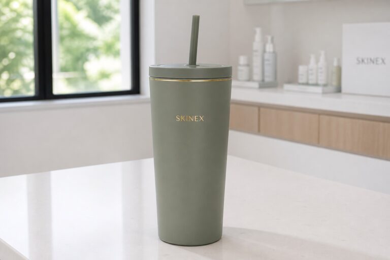 Skinex branded sage green tumbler product photo