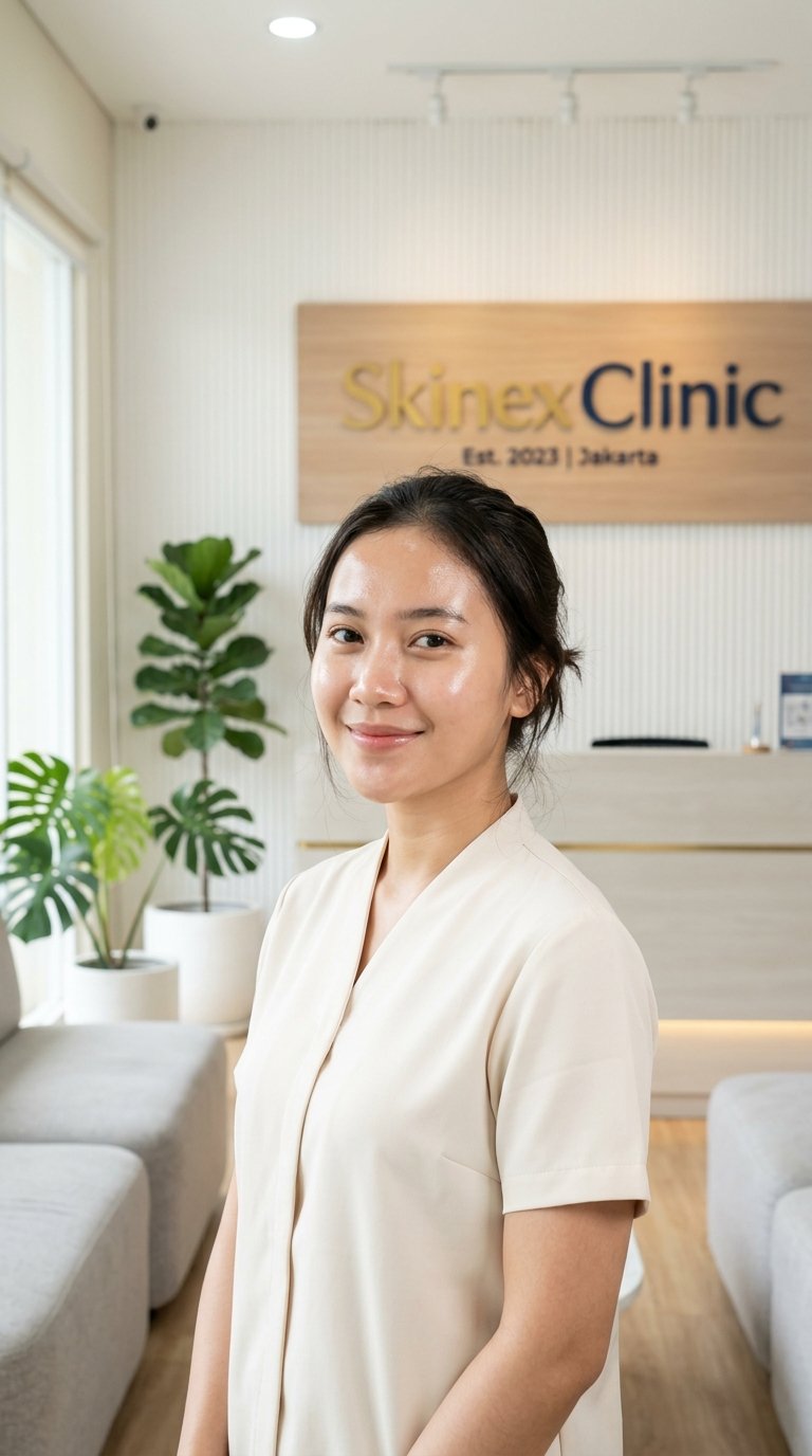 Wanita Indonesia dengan glass skin glowing ala K-Beauty di Skinex Clinic Bintaro