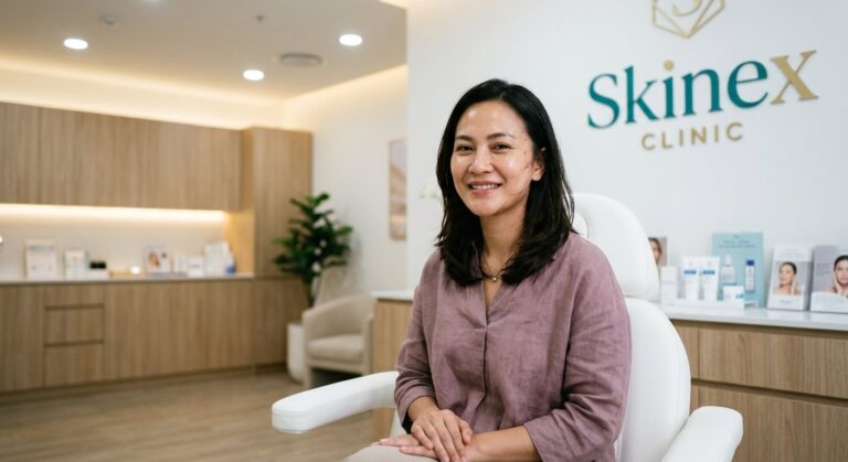 Wanita Indonesia dengan wajah V-shape setelah tarik benang di Skinex Clinic Bintaro