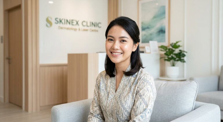 Wanita Indonesia dengan kulit cerah merata setelah pico laser di Skinex Clinic Bintaro