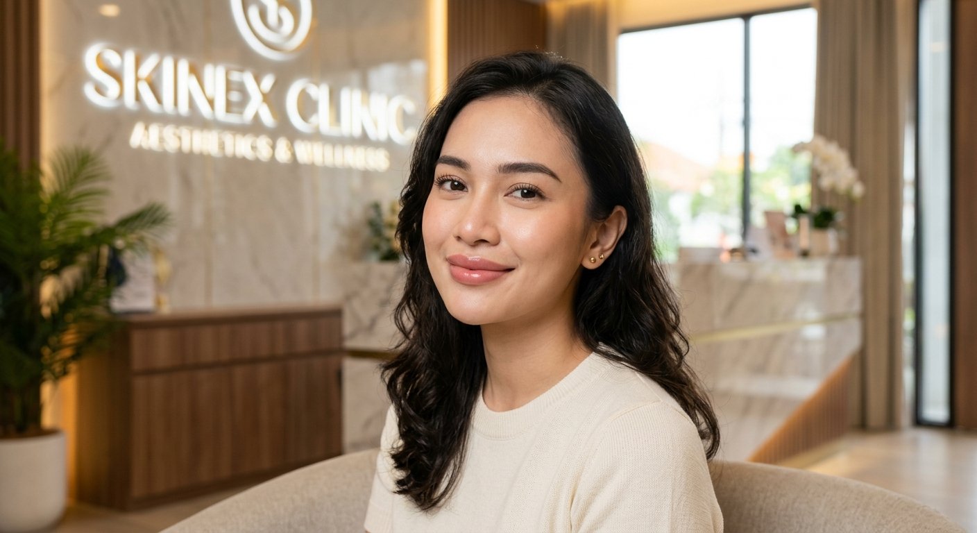 Wanita Indonesia dengan bibir penuh natural setelah filler bibir di Skinex Clinic Bintaro