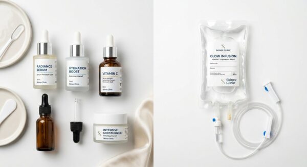 Infus Whitening vs Skincare – Skinex Clinic Bintaro Perbandingan infus whitening IV drip versus produk skincare topikal untuk kulit cerah